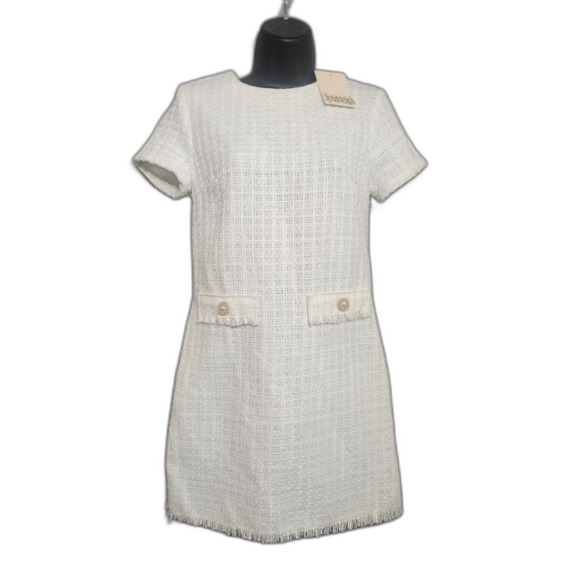 New bebop Tweed office Dress Twee Grandmacore White Woven Size Women's XS - Picture 10 of 10